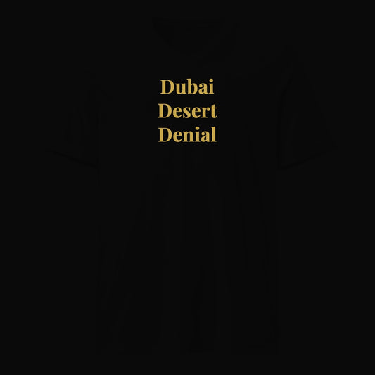 Dubai Desert Denial - Satirical Old Money T-Shirt by Boogie Threads Co
